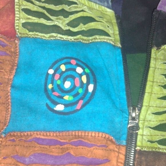 RISING International Hippie Jacket patchwork peace signs colorful size large - Picture 5 of 12